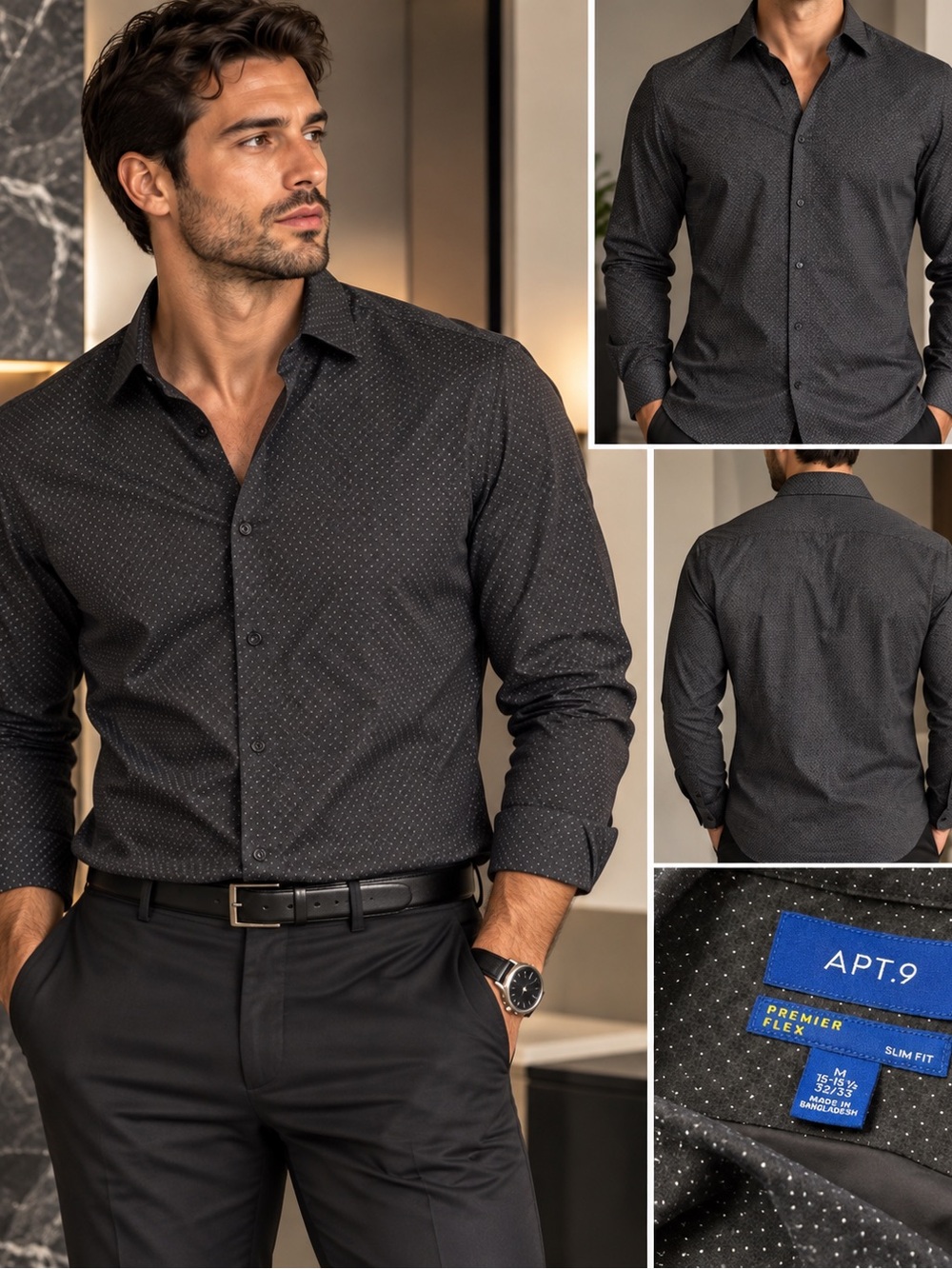 Apt. 9 Men's Black Microdot Slim Fit Dress Shirt